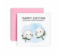Carte d'anniversaire de mariage en coton - Carte de 2e anniversaire pour mari ou femme - 14,8 cm (coton 2ème)
