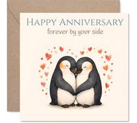 Carte d'anniversaire de pingouin - Pingouins câlins amoureux - Cœurs aquarelle et doux sentiment - Une charmante façon de célébrer votre ensemble - Carré de 145 mm, enveloppe incluse
