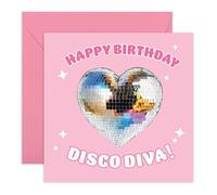 Carte d'anniversaire Disco Diva - Carte de vœux amusante et glamour pour femme, amis, meilleure amie, meilleure amie, tante, sœur, grand-mère, collègues, femmes, filles - Ballon disco en forme de cœur