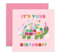 Carte d'anniversaire disco Tortue - « It's Your Birthday » - Cadeaux pour meilleurs amis, meilleures amies, petite amie, sœur, sœur, collègues, tante, elle - Livré avec des autocollants amusants