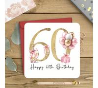 Carte d'anniversaire élégante pour les 60 ans avec champagne et ballons - "Joyeux 60e anniversaire" en texte fluide, thème rose et or, convient pour la mère, la tante ou la meilleure amie, carte d'ann