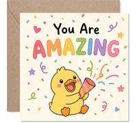 Carte d'anniversaire en forme de canard - Bursting with Birthday Cheer - Jolie illustrée avec un bouton-pression au milieu de confettis - Carré de 145 mm, enveloppe incluse
