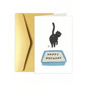 Carte d'anniversaire fantaisiste et amusante pour la litière du chat - parfaite pour lui, elle, les collègues, la famille et les amis | Carte de vœux unique avec le message "Joyeux anniversaire" Taill