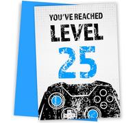 Carte d'anniversaire Gamer pour homme - Noir et bleu - Pour fils, petit-fils, neveu ou frère - Carte d'anniversaire pour homme de 25 ans