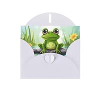 Carte d'anniversaire grenouille dans un étang avec enveloppes. Cette carte de vœux vierge utilise du papier perlé avec un bouton d'amour. Pour toutes les occasions, cartes d'anniversaire, cartes de
