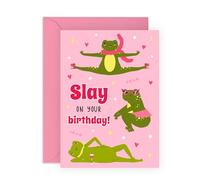 Carte d'anniversaire grenouille - Tuez votre anniversaire ! - Carte de vœux mignonne et impertinente pour amis, sœur, meilleures amies, petite amie, collègues, elle - Livré avec des autocollants