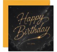 Carte d'anniversaire Heartfelt - A Little Birthday Magic - Ciel nocturne étoilé avec écriture dorée étincelante et nuages - Carré de 145 mm, enveloppe incluse