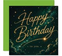 Carte d'anniversaire Heartfelt - Magical Starlit Wishes - Ciel nocturne scintillant et lettres dorées avec étoiles scintillantes - Carré de 145 mm, enveloppe incluse