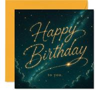 Carte d'anniversaire Heartfelt - Magical Wishes under a Starry Sky - Celestial Gold Sparkles and Dreamy Clouds - A Birthday That Truly Shines - Carré de 145 mm, enveloppe incluse