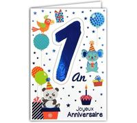 Carte d'anniversaire - Hérisson - 1 an - Multicolore - Décoration de fête - Enfant