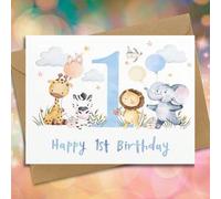 Carte d'anniversaire joyeux anniversaire pour le 1er anniversaire des garçons, animaux sauvages mignons, carte d'anniversaire mignonne, joyeux anniversaire à toi ! Cadeau d'anniversaire créatif Animal
