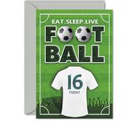 Carte d'anniversaire ludique 16 ans - Eat. Sleep. Live. Football - Motif de terrain vert audacieux avec maillot 16 - Parfait pour les adolescents fous de sport - A5, enveloppe incluse