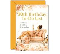 Carte d'anniversaire ludique 30 ans - Fabulous 30th Vibes - Femme glamour relaxante avec champagne et fleurs - Célébrez les moments importants avec style - 12,7 x 17,8 cm, enveloppe incluse
