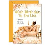 Carte d'anniversaire ludique 40 ans - Glamour 40e liste de choses à faire - Femme chic allongée avec des fleurs pétillantes et blush - Célébrez les moments importants avec style - A5, enveloppe