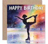Carte d'anniversaire ludique - Célébrez avec style - Silhouette vibrante de patinage sur glace sur un fond multicolore - Carré de 145 mm, enveloppe incluse