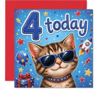 Carte d'anniversaire ludique, chat cool avec lunettes de soleil et fusée