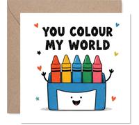 Carte d'anniversaire ludique - Débordante de couleurs et de sourires - Jolie boîte à crayons avec cœurs dispersés, Saint-Valentin - Carré de 145 mm, enveloppe incluse
