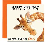 Carte d'anniversaire ludique - Girafe coquine regardant avec des envies de gâteau - Illustration d'animaux fantaisistes et légende audacieuse lettrée à la main - Carré de 145 mm, enveloppe incluse