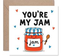 Carte d'anniversaire ludique - Jam-packed with Love - Adorable pot à confiture et cœurs de dessin animé - Une façon insolite de dire que vous êtes doux sur eux, Saint-Valentin - Carré de 145 mm