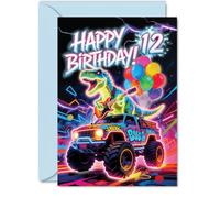 Carte d'anniversaire ludique pour 12e anniversaire, motif dinosaure épique