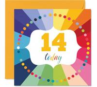 Carte d'anniversaire ludique pour 14 ans, motif arc-en-ciel et confettis