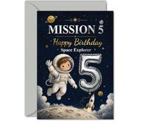 Carte d'anniversaire ludique pour 5e anniversaire, « Blast off to Fun »