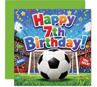 Carte d'anniversaire ludique pour 7e anniversaire - Coup off Their Big Day - Scène de stade de football audacieuse avec confettis et couleurs - Carré de 145 mm, enveloppe incluse