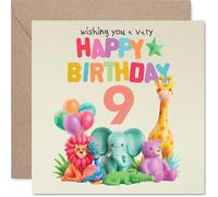 Carte d'anniversaire ludique pour 9e anniversaire - Animaux de la jungle et