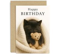 Carte d'anniversaire ludique pour les amoureux des chats, cadeau pour maman, sœur, épouse, tante, grand-mère, chaton mignon et ours en peluche, pour ami, collègue, famille, intérieur vierge avec