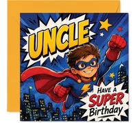 Carte d'anniversaire ludique pour oncle, style bande dessinée super-héros