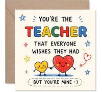 Carte d'anniversaire ludique pour professeur - Cœurs et étoiles brillants - Style ludique dessiné à la main avec message coquin, remerciement - Carré de 145 mm, enveloppe incluse
