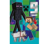 Carte d'anniversaire Minecraft avec autocollants pour 9 ans, 9e anniversaire, carte de jeu, pour lui, elle, frère, sœur, cousin