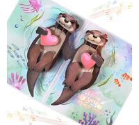 Carte d'anniversaire pop up en forme de loutre pour femme, mari, couple, carte de Saint-Valentin musicale 3D avec lumière, cartes d'anniversaire romantiques pour petit ami ou petite amie, carte cadeau