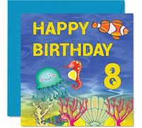 Carte d'anniversaire pour 8e anniversaire pour garçon et fille - Carte d'anniversaire pour garçon de 8 ans, carte d'anniversaire pour lui et elle, 145 mm x 145 mm pour fils, neveu, petit-fils, fille,