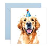 Carte d'anniversaire pour amoureux des chiens - Golden Retriever dans un chapeau de fête - Cadeaux pour amis, lui, elle, copain, neveu, nièce, petit-fils, petite-fille, garçons, filles - Animaux