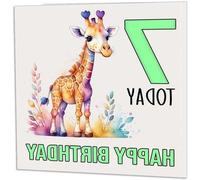 Carte d'anniversaire pour enfant - Carte de vœux pour fille - Fête d'anniversaire pour garçon - Motif girafes à l'aquarelle - 145 x 145 mm - Blanc