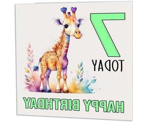 Carte d'anniversaire pour enfant - Carte de vœux pour fille - Fête d'anniversaire pour garçon - Motif girafes à l'aquarelle - 145 x 145 mm - Blanc