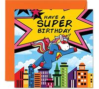 Carte d'anniversaire pour enfants - Super licorne - Carte d'anniversaire de super-héros pour enfants cartes d'anniversaire pour filles garçons lui et elle