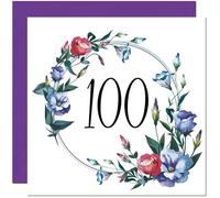 Carte d'anniversaire pour femme avec motif floral - Carte d'anniversaire florale pour femme de 100 ans pour grand-mère, grand-mère, maman, tante, amie, sœur, centième nounou