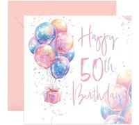 Carte d'anniversaire pour femme - Motif ballons roses et violets - Avec enveloppe