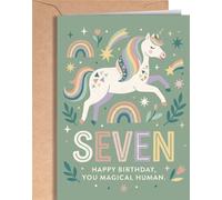 Carte d'anniversaire pour fille - Carte d'anniversaire cool de 7 ans pour fille, petite-fille, nièce - Jolie carte d'anniversaire licorne pastel pour enfants - Cartes de vœux amusantes licorne pour