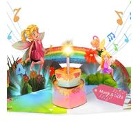 Carte d'anniversaire pour fille de 4 ans, fée 3D, avec musique, pop-up chantante, avec bougie LED pour fille de 4 ans, fille, petite-fille
