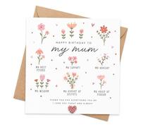 Carte d'anniversaire pour maman avec enveloppe, carte d'anniversaire florale pour mère de la part de sa fille ou de son fils, carte de vœux d'anniversaire sentimentale avec amour des enfants