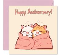 Carte d'anniversaire romantique - Chat câlin douillet pour célébrer votre amour - Adorable couple de félins câlinés enveloppé dans une couverture rose - Carré de 145 mm, enveloppe incluse