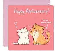 Carte d'anniversaire romantique - Purrfect Pairing Vibes - Chats de dessin animé ludiques avec amour et affection sur un fond rose - Carré de 145 mm, enveloppe incluse