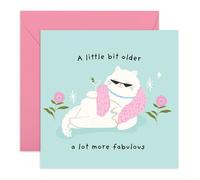 Carte d'anniversaire Sassy Cat - A Little Bit Older, A Lot More Fabulous - Cadeaux pour elle, meilleure amie, maman, tante, sœur, épouse, petite amie, femme, maman en fourrure et amoureux des animaux