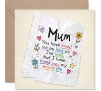Carte d'anniversaire sentimentale pour maman - Gribouillis manuscrits affectueux - Cœurs et fleurs colorés sur une carte de style carnet, fête des mères - Carré de 145 mm, enveloppe incluse