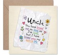 Carte d'anniversaire sentimentale pour oncle - A Heartfelt Note of Love - Carnet de notes en papier avec cœurs et fleurs colorés, fête des pères - Carré de 145 mm, enveloppe incluse