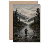 Carte d'anniversaire sincère - Peaceful Vibes for an Outdoorsy Soul - Scène de pêche tranquille dans les montagnes brumeuses - 12,7 x 17,8 cm, enveloppe incluse