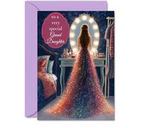 Carte d'anniversaire sincère pour petite-fille - Glamour étincelant pour une fille vraiment spéciale - Robe de soirée multicolore par une vanité lumineuse - 12,7 x 17,8 cm, enveloppe incluse